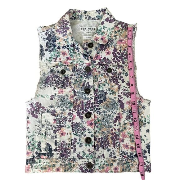 Bullhead ~ White Floral Denim Vest ~ Slim Fit ~ size Small - Picture 11 of 11